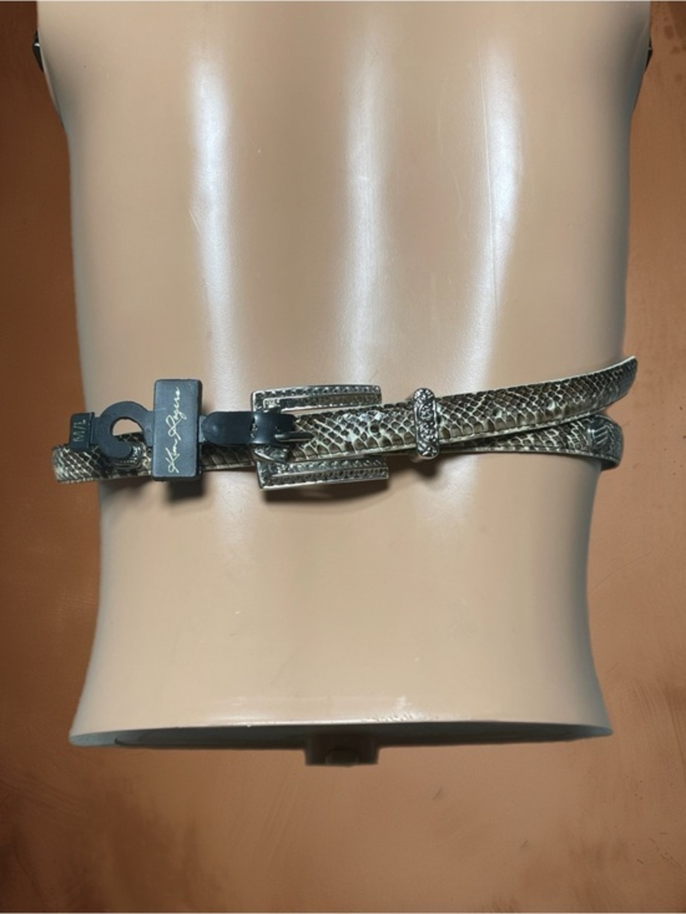 NWT - Kim Rogers Genuine Snake Skin Leather Belt With Engraved Buckle